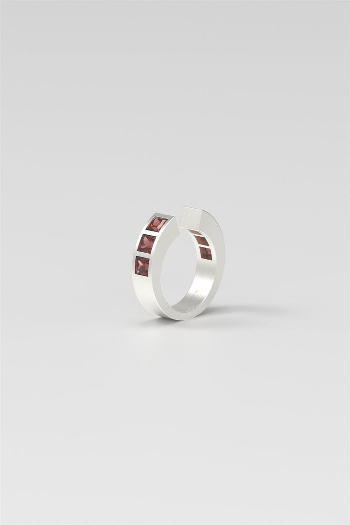 Gate Square Red Garnet Ring Silver
