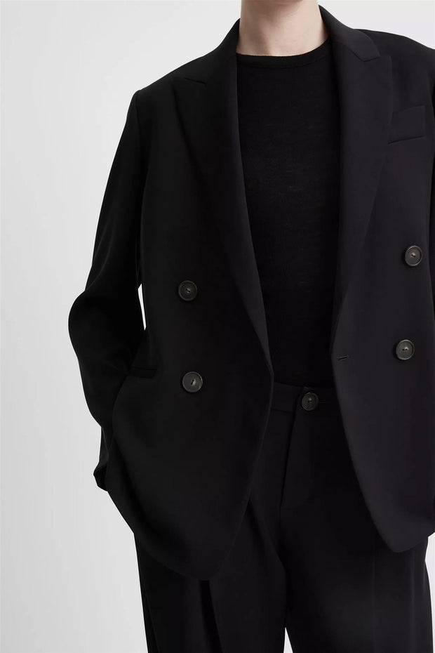 Crepe Double Breasted Blazer Black