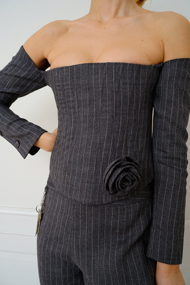 Bea Corset Grey Pinstripe