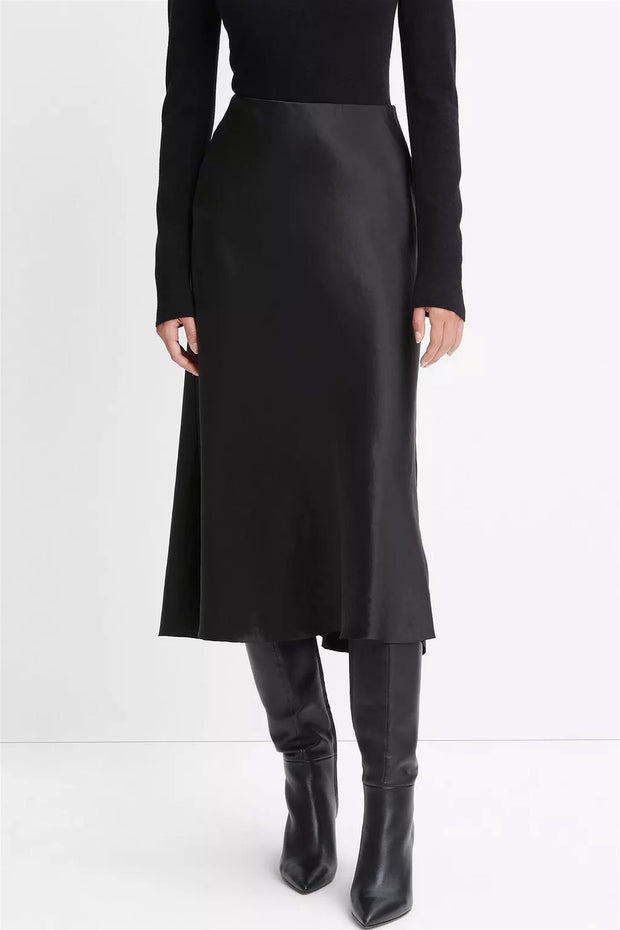 Shaped Hem Bias Slip Skirt Black