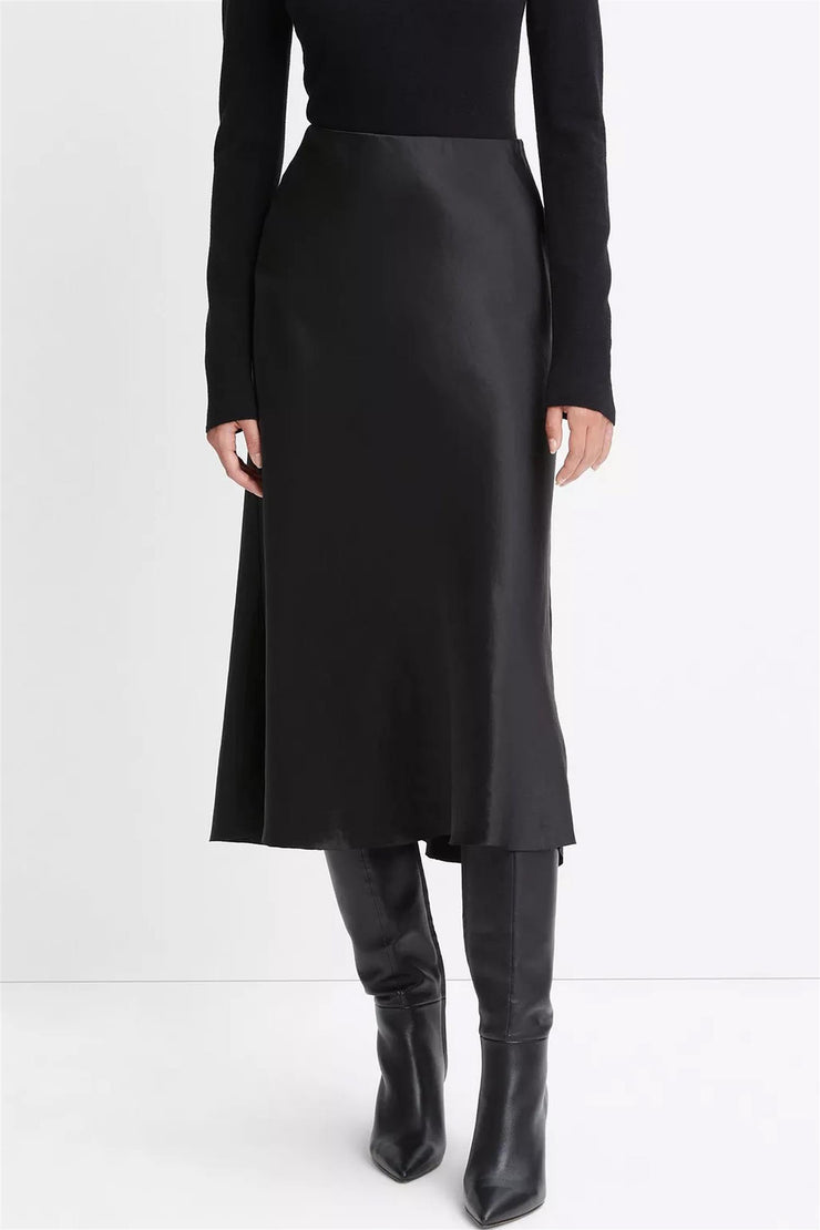 Shaped Hem Bias Slip Skirt Black