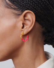 Squiggle Two Tone Enamel Medium Hoop Earrings Pink