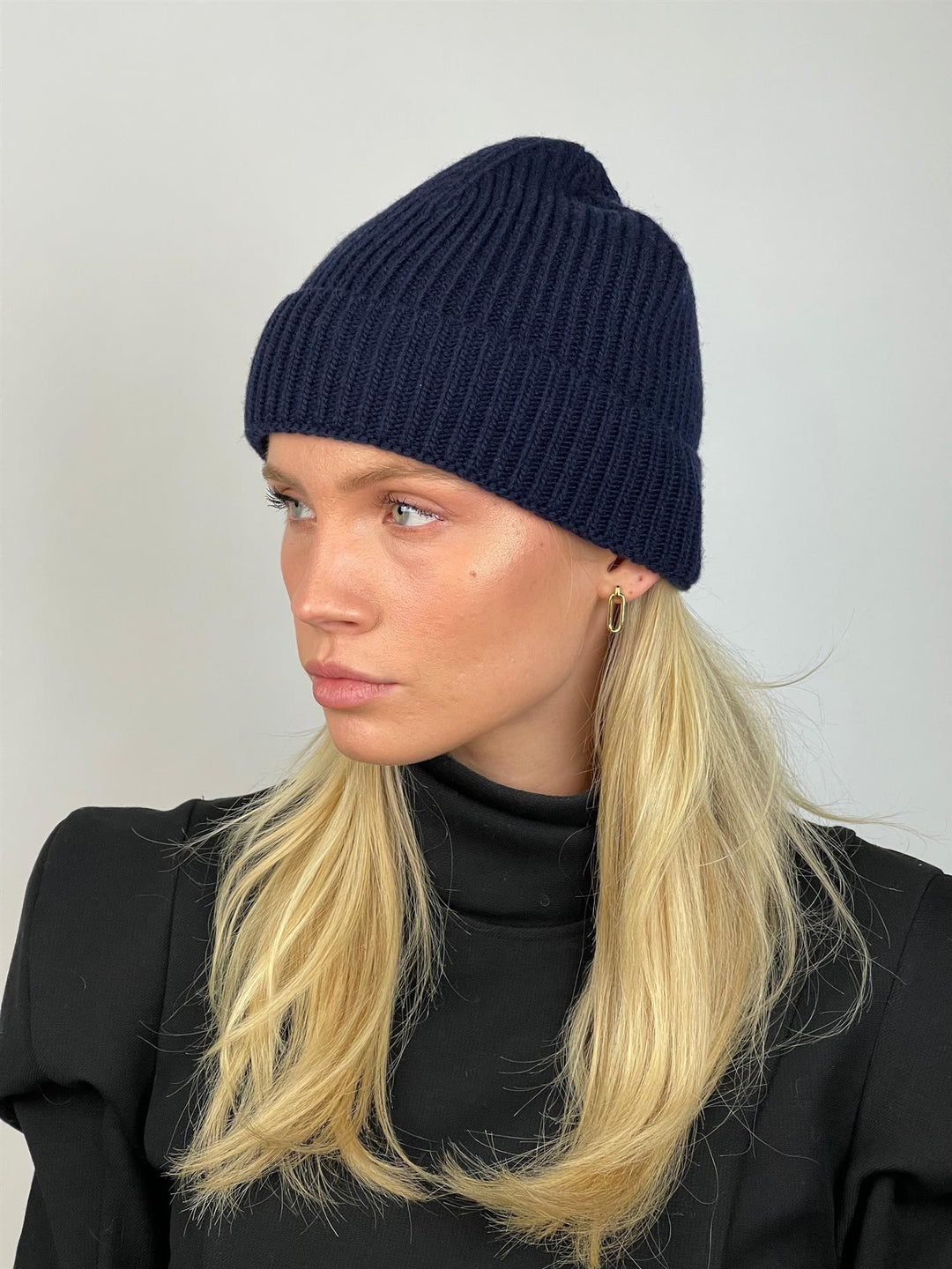 Merino Wool Beanie Dark Blue