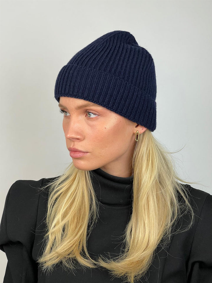 Merino Wool Beanie Dark Blue
