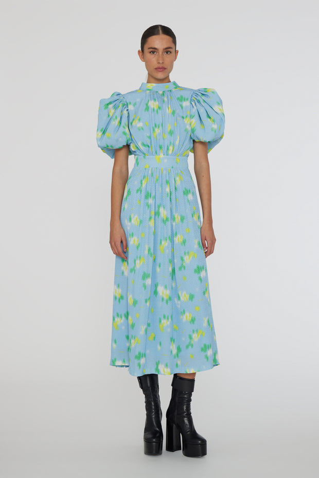 Noon Jacquard Puffy Dress Placid Blue Comb