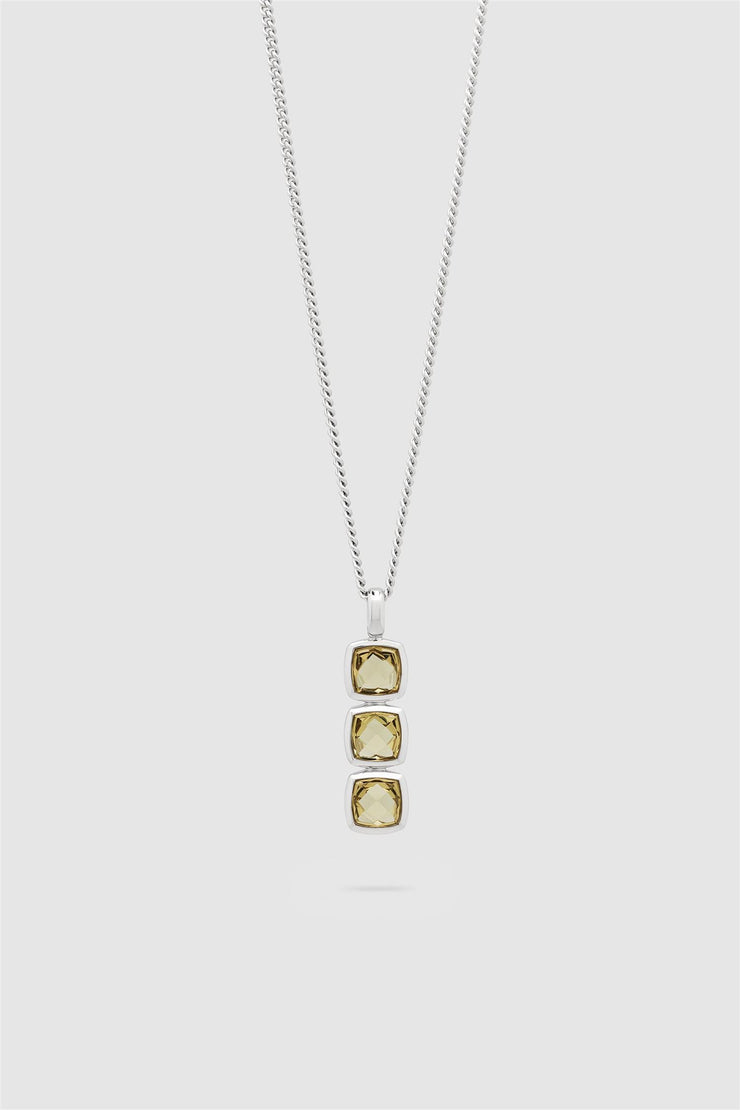 Mini Cushion Pendant Olive Quartz Silver 20,5 Inches
