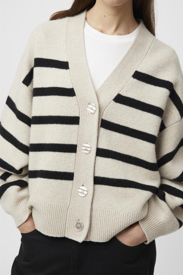 Mooring Cardigan Black Barley Stripe