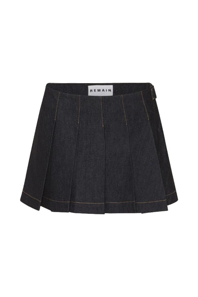 Raw Denim Pleated Mini Skirt Black