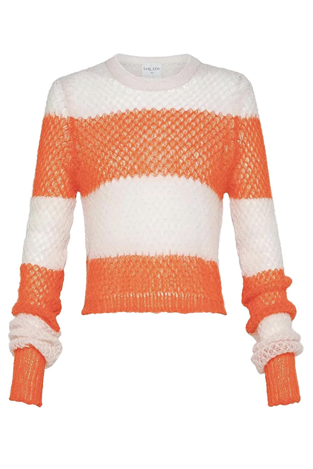 Mohair Bold Stripe Roundneck Sweater Tangerine