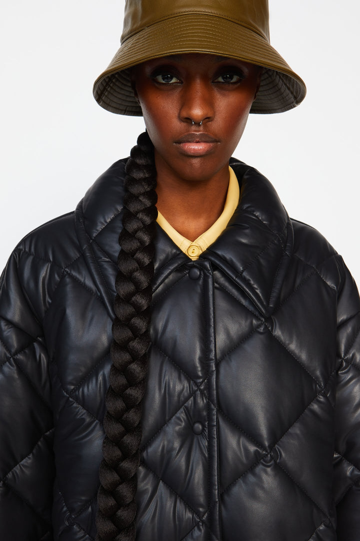 Nikolina Faux Leather Padded Jacket Black