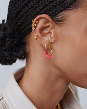 Squiggle Two Tone Enamel Medium Hoop Earrings Pink