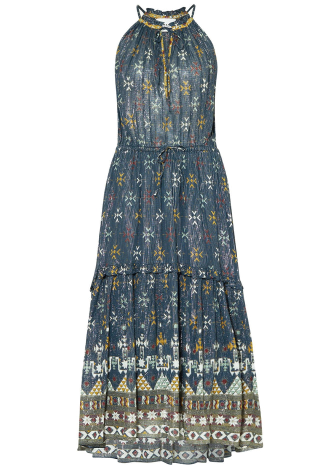 Kabelino Lurex Printed Dress Teal