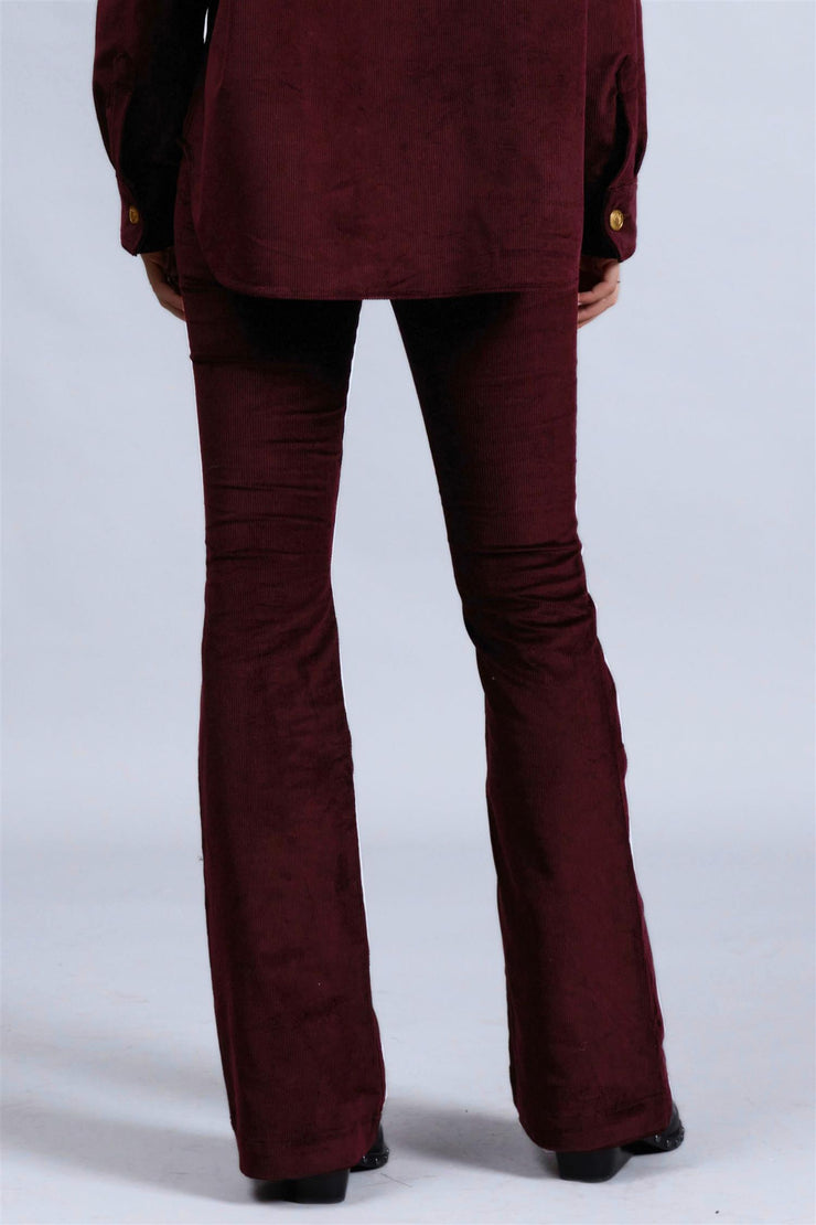 Casey Cord High-Rise Flare Burgundy