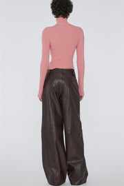 Wide Eylet Leather Pants Coffe Bean