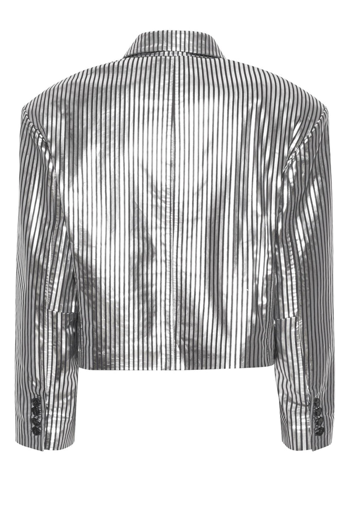 Striped Leather Blazer Black Silver