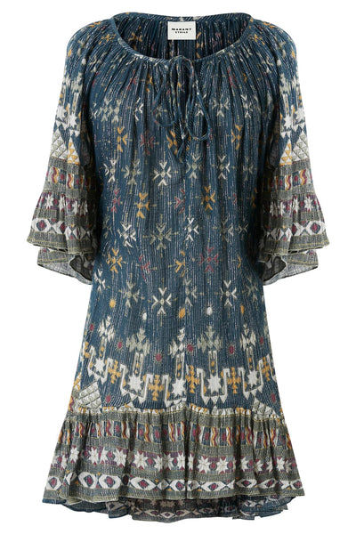 Loane Lurex Printed Dress Teal