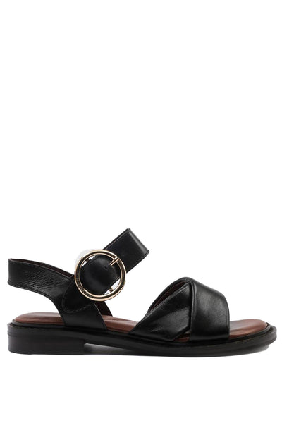 Lyna Leather Flat Sandals Black