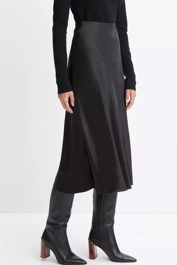 Shaped Hem Bias Slip Skirt Black