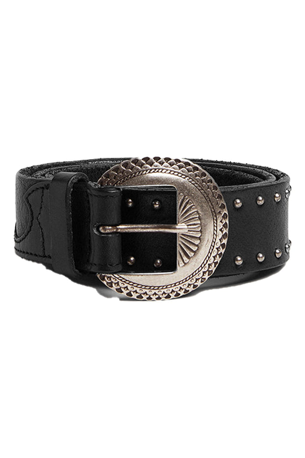 Ranch Belt Washed Leather with Studs Black