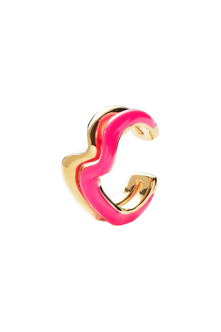 Squiggle Curve Two Tone Enamel Ear Cuff Pink