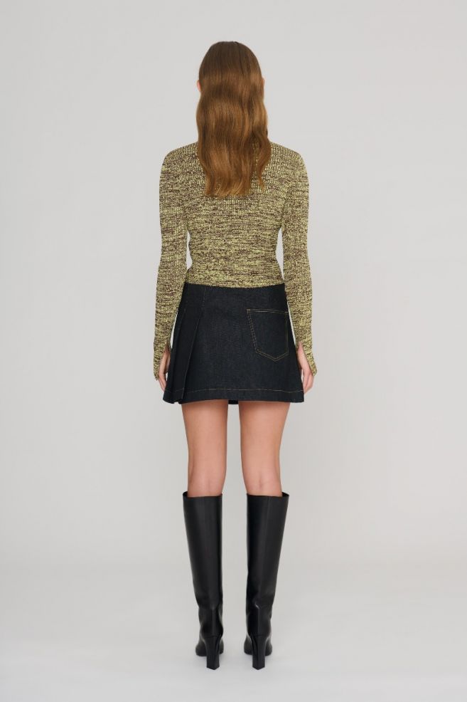 Raw Denim Pleated Mini Skirt Black