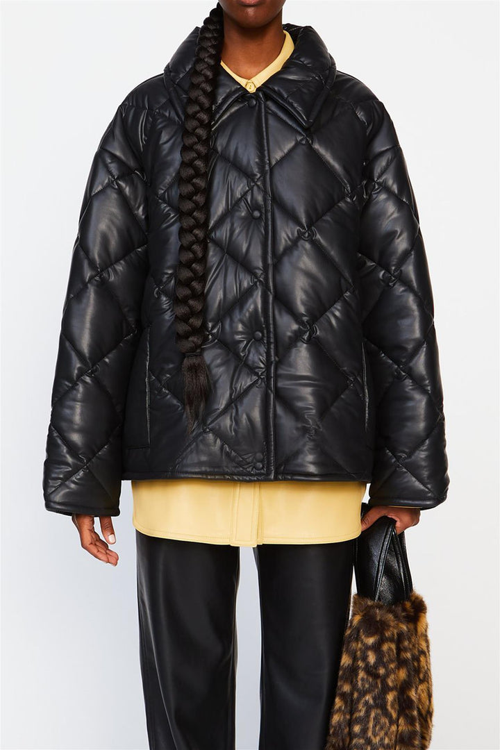 Nikolina Faux Leather Padded Jacket Black