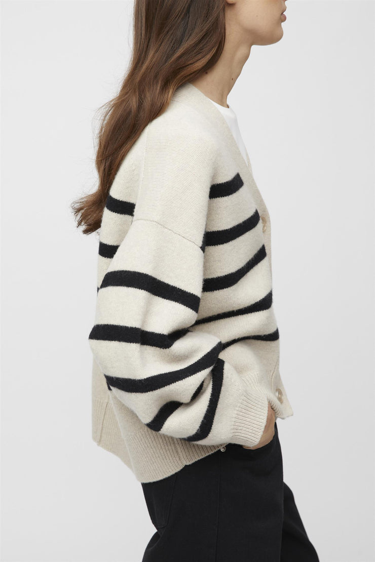 Mooring Cardigan Black Barley Stripe