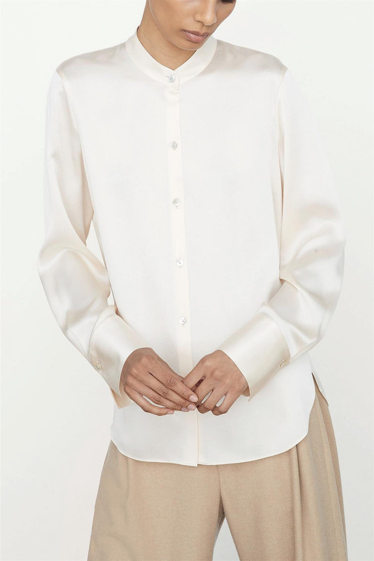 Slim Fitted Band Collar Blouse Chiffon