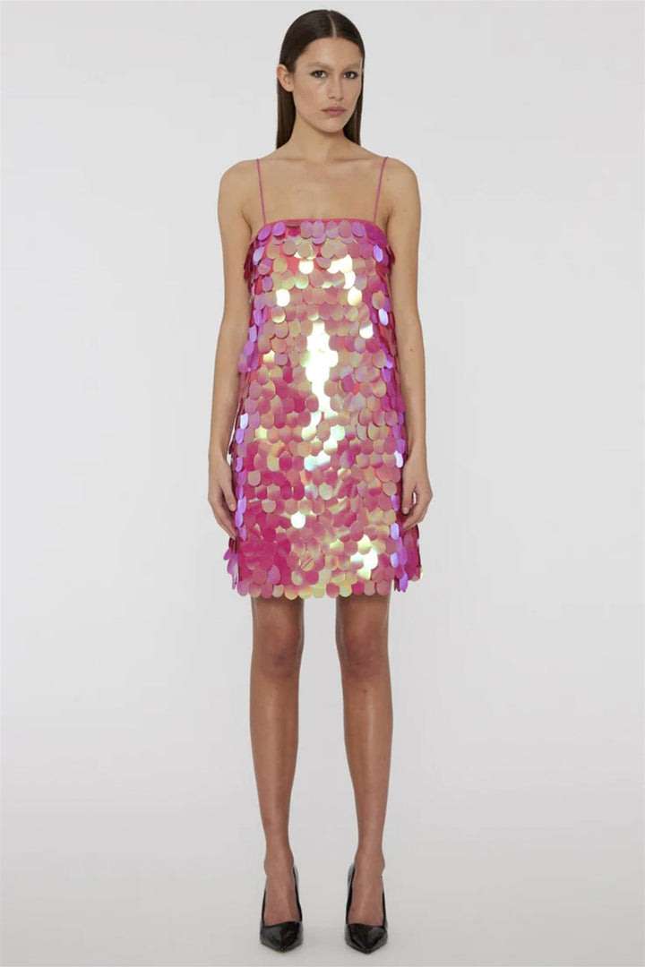 Line Sequins Mini Slip Dress Pink Glo