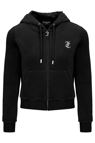 Arched Diamante Robertson Velour Zip Hoodie Black