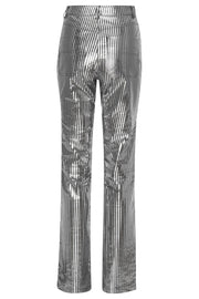 Striped Leather Pants Black Silver