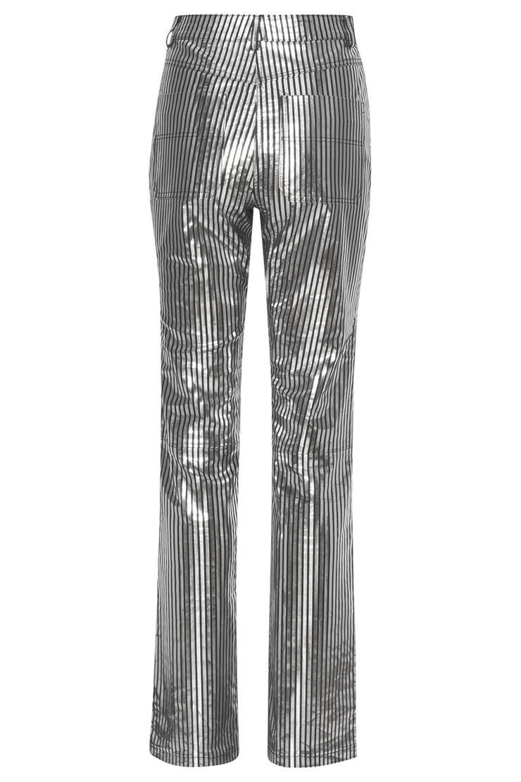 Striped Leather Pants Black Silver