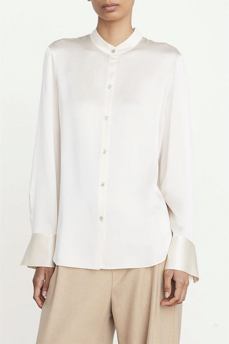 Slim Fitted Band Collar Blouse Chiffon