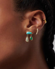 Molten Gemstone Floating Charm Stud Earrings Aqua