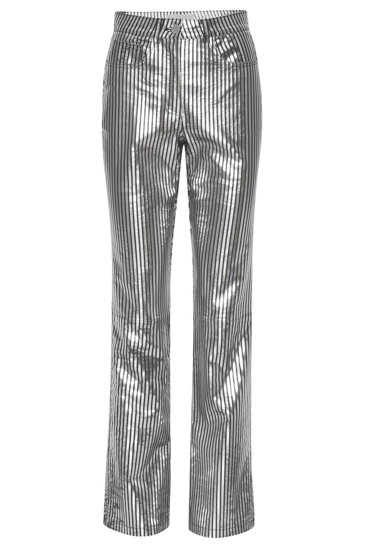 Striped Leather Pants Black Silver