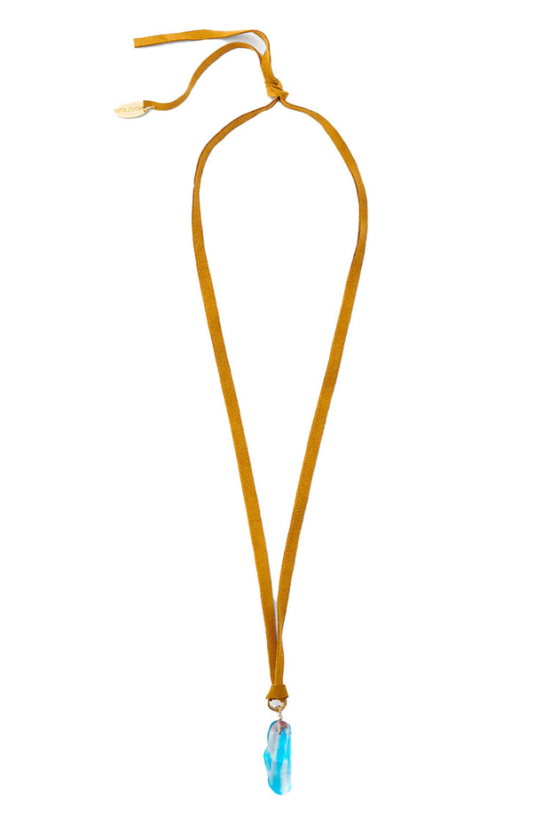 Glass Pendant Suede Necklace Sky