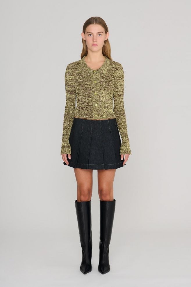Raw Denim Pleated Mini Skirt Black
